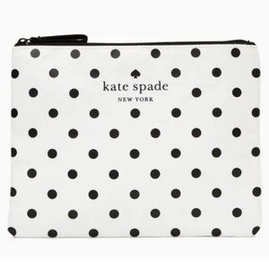 Brand New Kate Spade Zippered Pouch 9.5”x7.5” Cream and Polka Dot